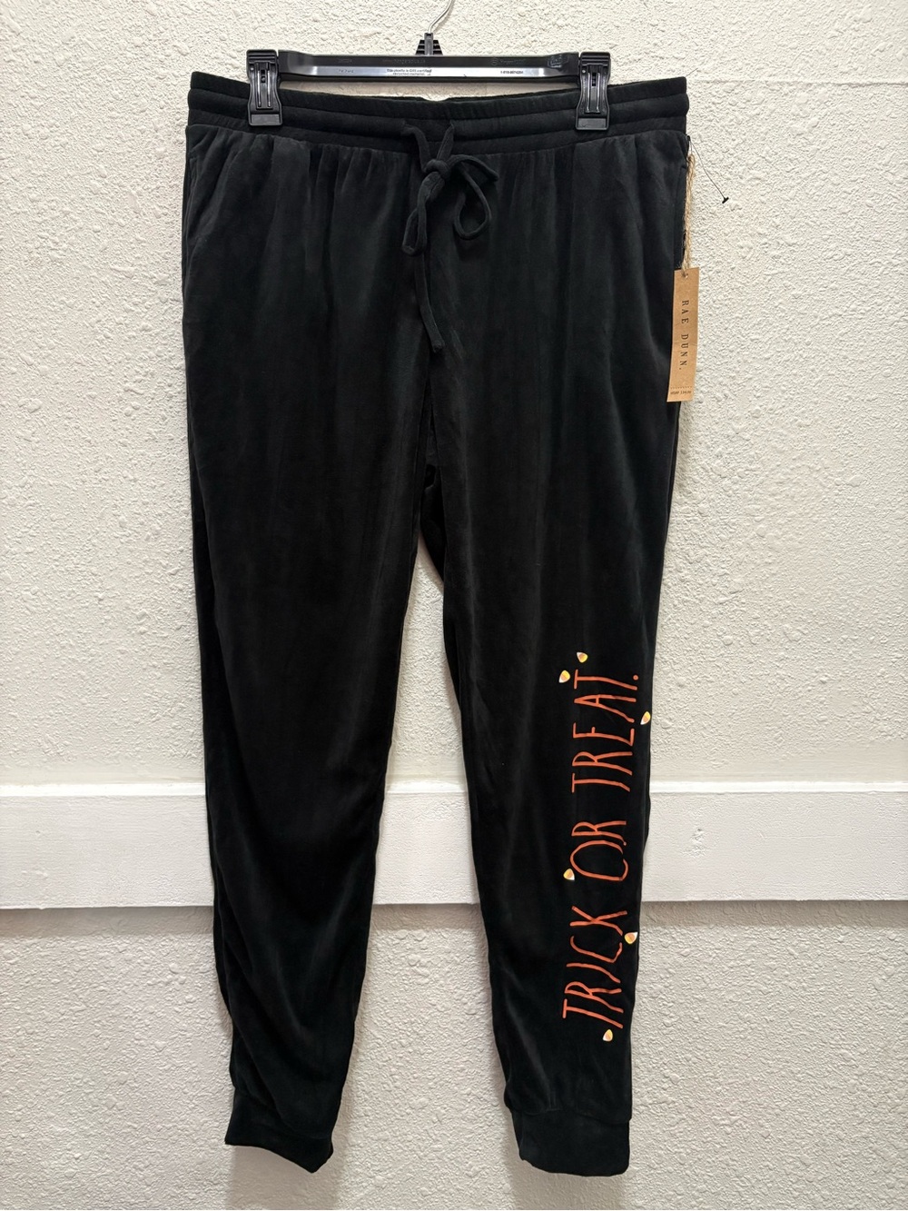 Rae Dunn Halloween "Trick or Treat" Velour Joggers Size Large NWT